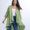 Green all-over printed Shrug in Crepe fabric. Designed with three-quarter sleeves and high-low hemline.