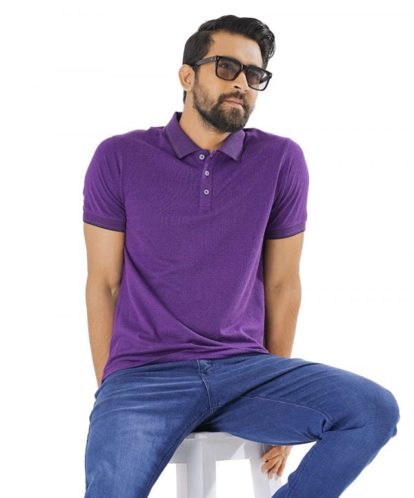 Purple Polo Shirt in Cotton pique fabric. Designed with a classic collar, short sleeves and logo embroidered at the chest.