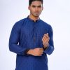 Blue semi-fitted Panjabi in Jacquard Cotton fabric. Designed with a mandarin collar and hidden button placket.
