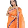 Orange Cotton Saree with matching thread woven paar.