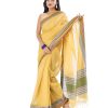 Yellow Cotton Saree with contrast thread woven paar.