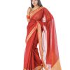 Red Cotton Saree with contrast thread woven paar.