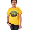 Yellow T-Shirt in Cotton single jersey fabric. Designed with a crew neck, short sleeves, and a vehicle print on the ches