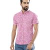Pink casual Shirt in printed Cotton fabric. Designed with a classic collar and short sleeves.