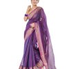 Purple Cotton Saree with contrast golden thread woven paar and achal.