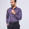 Purple check business formal shirt in premium-quality Cotton fabric. Designed with a classic collar and long-sleeved with adjustable buttons at the cuffs