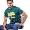 Green T-shirt in Cotton single jersey fabric. Designed with a crew neck, short sleeves and print on the chest.