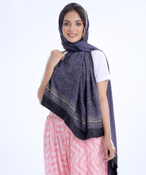 Gray all-over printed Hijab in Georgette fabric.