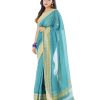 Sea Green Cotton Saree with contrast yellow thread woven paar.