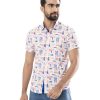 White casual shirt in printed Cotton fabric. Designed with a classic collar and short sleeves.