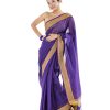 Purple Cotton Saree with contrast golden thread woven paar.