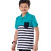 Blue and White striped Polo Shirt in Cotton Pique fabric. Designed with a classic collar, short sleeves and chest pocket.