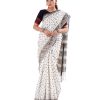 White all-over printed Saree in Cotton fabric.