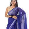 Blue Cotton Saree with contrast silver thread woven paar.