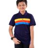 Navy Blue striped Polo Shirt in Mercerized Cotton Single Jersey fabric. Designed with a classic collar and short sleeves