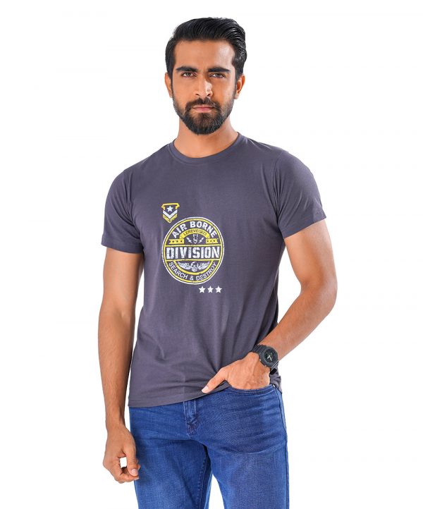 Gray T-shirt in Cotton single jersey fabric. Designed with a crew neck, short sleeves and print on the chest.