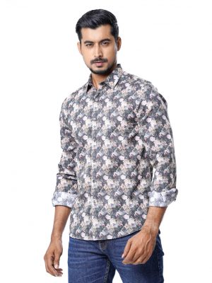 Gray casual shirt in printed Cotton fabric. Designed with a classic collar and long sleeves.