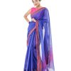 Blue Cotton Saree with contrast thread woven paar