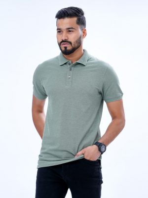 Slate Green Polo Shirt in Cotton pique fabric. Designed with a classic collar, short sleeves, and logo embroidered at the chest.