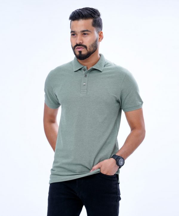 Slate Green Polo Shirt in Cotton pique fabric. Designed with a classic collar, short sleeves, and logo embroidered at the chest.