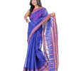 Blue Cotton Saree with matching paar. Designed with all-over thread work.