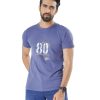 Blue T-Shirt in Cotton single jersey fabric. Designed with a crew neck, short sleeves and print on the chest.