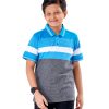 Blue and Gray striped Polo Shirt in Mercerized Cotton Single Jersey fabric. Designed with a classic collar and short sleeves