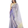 Gray Cotton Saree with contrast thread woven paar.