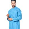 Blue semi-fitted Panjabi in Jacquard Cotton fabric. Designed with a mandarin collar and matching metal button on the placket.