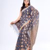 Gray all-over printed Cotton Saree with peach border.