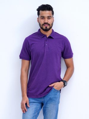 Purple Polo in Cotton Pique fabric. Designed with a classic collar and short sleeves.