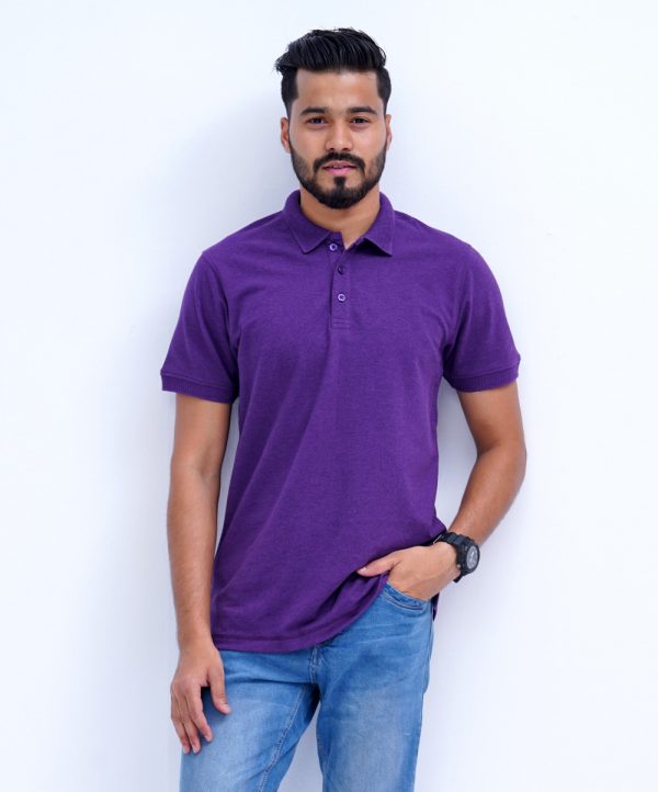 Purple Polo in Cotton Pique fabric. Designed with a classic collar and short sleeves.