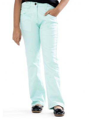 Mint Green woven long Pants in Twill fabric. Five pockets, button fastening on the front & zipper fly.