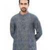 Blue semi-fitted Panjabi in Jacquard Cotton fabric. Designed with a mandarin collar and matching metal button on the placket.