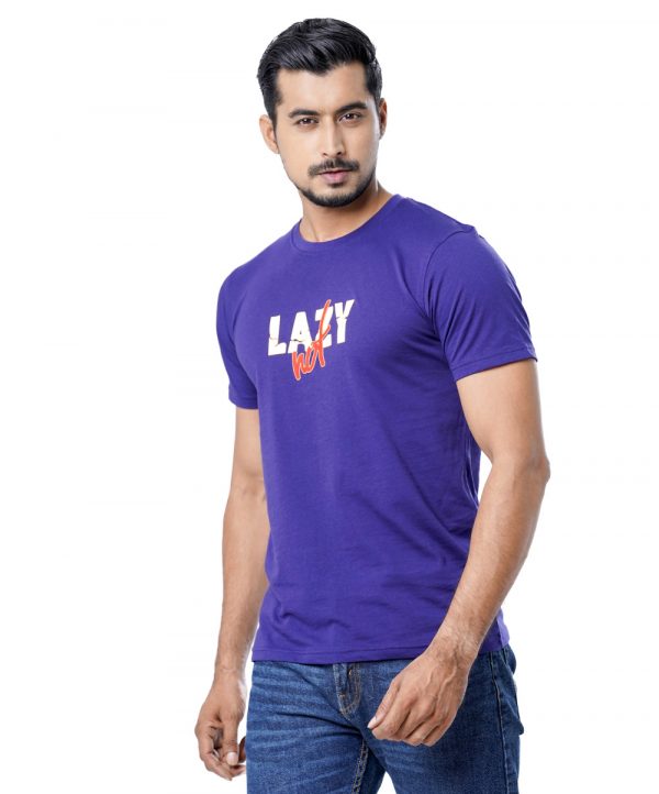 Blue T-Shirt in Cotton single jersey fabric. Designed with a crew neck, short sleeves and print on the chest.