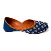 Navy Blue fabricated Juttie with high density foam insoles. Detailed with hand-embroidered pearl & spring work.