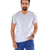 Gray Henley T-Shirt in Cotton single jersey fabric. Features a round neck with front button fastening and short sleeves.