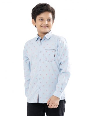 Blue casual shirt in printed Cotton fabric. Designed with a classic collar, long sleeves and a chest pocket.