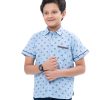 Sky Blue casual shirt in printed Cotton fabric. Designed with a Classic collar, short sleeves and chest pocket.