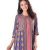 Gray and Salmon pink all-over printed shrug style Tunic in Georgette fabric. Designed with a band neck and three-quarter sleeves. Embellished with embroidery at the front and pleats from the waistline. Unlined.