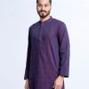 Purple fitted Panjabi in Jacquard Cotton fabric. Embellished with swing stitched on the collar and placket.