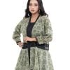 Green Shrug in printed Georgette fabric with bishop sleeves. Detailed with net attachment at the waistline.