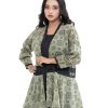 Green Shrug in printed Georgette fabric with bishop sleeves. Detailed with net attachment at the waistline.