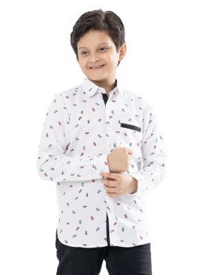 White casual Shirt in printed Cotton fabric. Designed with a classic collar and long-sleeved with adjustable buttons at cuffs.