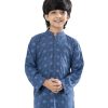 Blue all-over printed Panjabi in slab Viscose fabric. Designed with a mandarin collar and matching metal buttons on the placket.