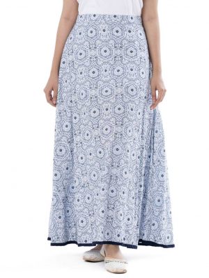 White all-over printed A-line Skirt in Cotton-blend fabric.