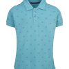 Blue all-over printed Polo in Cotton Pique fabric. Designed with a classic collar and short sleeves.