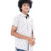 White casual shirt in printed Cotton fabric. Designed with a Classic collar and short sleeves.