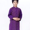 Purple Panjabi in Jacquard Cotton fabric. Matching metal button opening on the chest. Amazing thread work at the front, cuffs and collar-placket.
