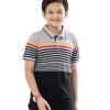 Gray and Black stripe Polo in Cotton single jersey fabric. Designed with a classic collar, and short sleeves. Metal logo attachment on the chest.